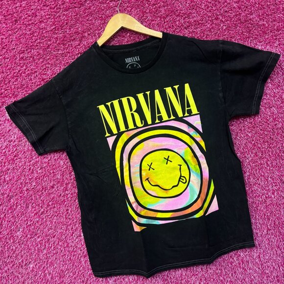 Nirvana Never Mind Smiley Face Mineral Wash Grunge Tshirt size Large - Picture 3 of 5